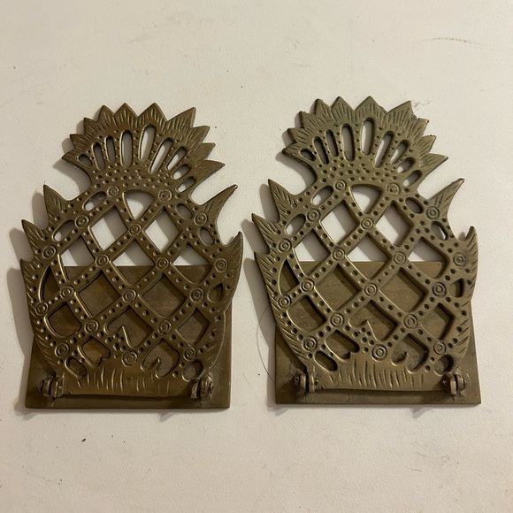 Other - Vintage Brass Pineapple 6" Bookends Foldable Mid Century Modern Eclectic Decor